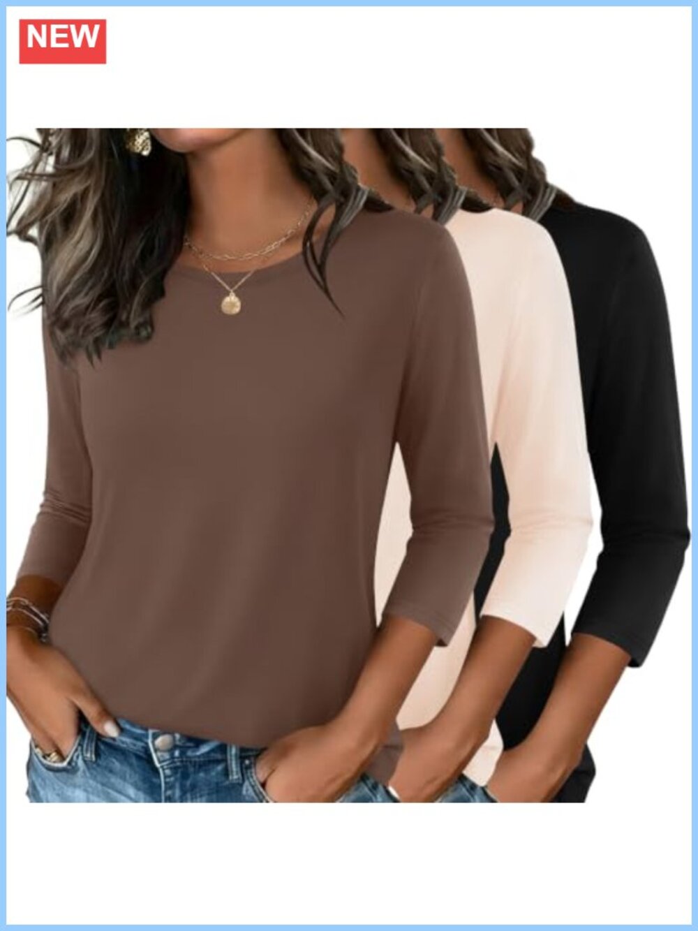 Women's 3/4 Sleeve T-Shirts 3 Pack Stretch Knit Basic Tees